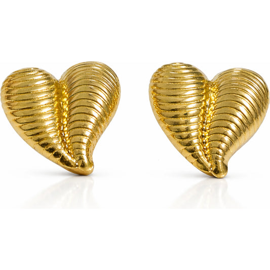 Gold heart-shaped earrings on a white background