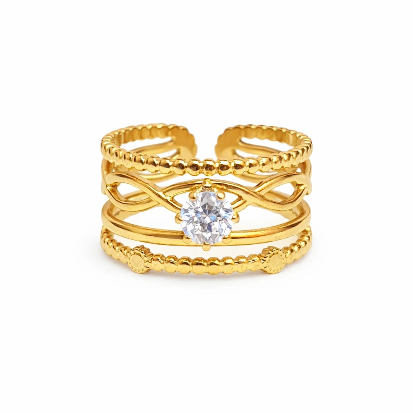 close-up of Yubiraa unbroken love solitaire ring showing handcrafted gold knot texture and secure prong-set round stone