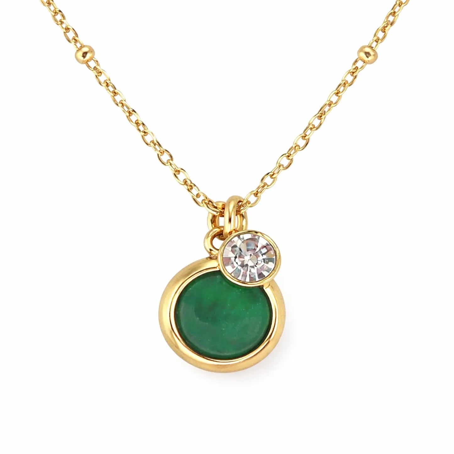 Yubiraa Emerald green stone halo pendant with anti tarnish gold plating