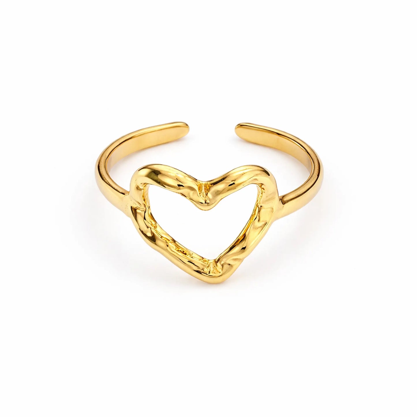 Back view of Yubiraa open heart adjustable gold ring showing open band design and smooth polished finish