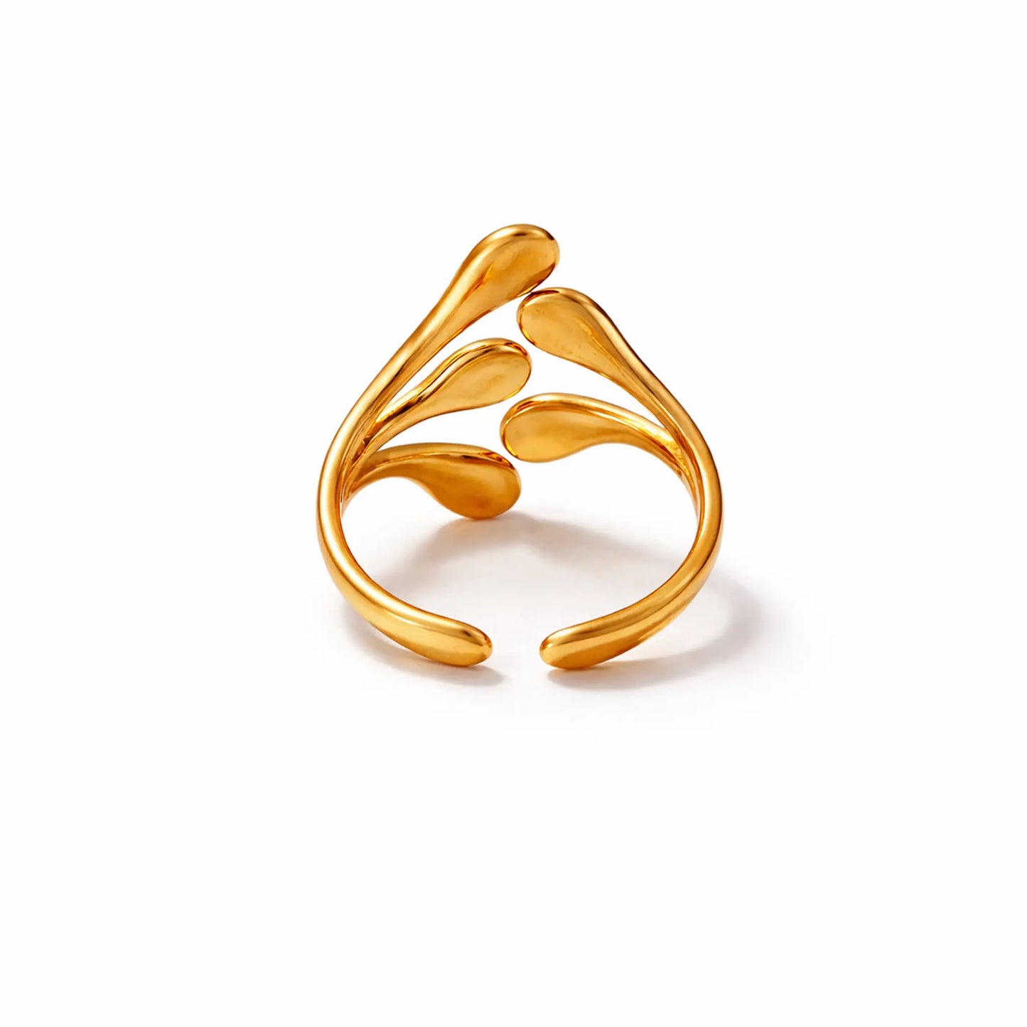 Back view of YUBIRAA golden flow adjustable gold ring showing open band and smooth polished finish