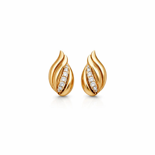 Petal Glow gold lever back earrings with petal inspired design on white background