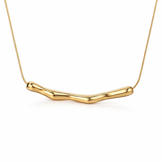 Wave Bar Necklace with anti tarnish gold plated curved bar design on fine chain