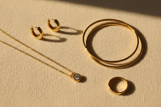 Anti-tarnish gold jewellery set for everyday wear – hoops, necklace, bracelet and ring by YUBIRAA