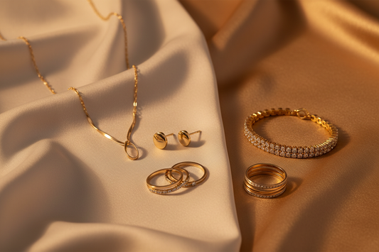 "Office wear jewellery for women — YUBIRAA gold plated necklace, earrings & bracelet"
