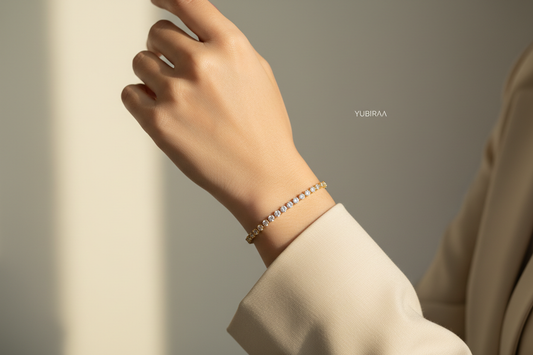 Best diamond bracelets for women in India 2026 — tennis, minimalist and gold diamond-inspired bracelets by YUBIRAA, anti-tarnish 18K gold PVD plating