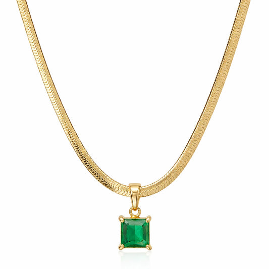 How to style a necklace with a blazer — anti-tarnish 18K gold PVD emerald pendant necklace with blazer by YUBIRAA