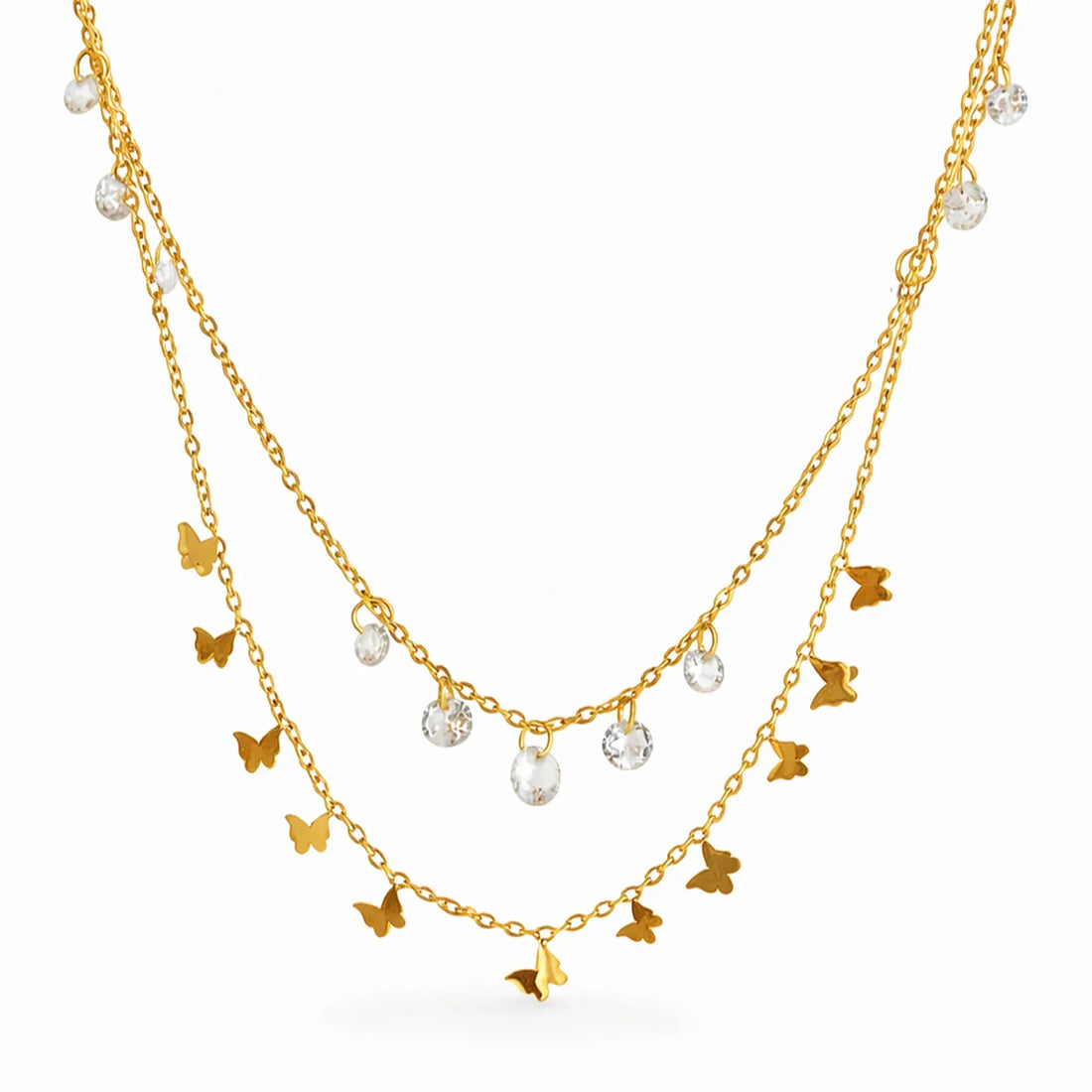 Best layered necklaces for women in India 2026 — delicate gold-toned layered necklace by YUBIRAA, anti-tarnish 18K gold PVD plating