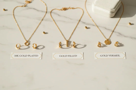 18K gold plated vs gold filled vs gold vermeil — jewellery comparison guide by YUBIRAA, anti-tarnish 316L stainless steel