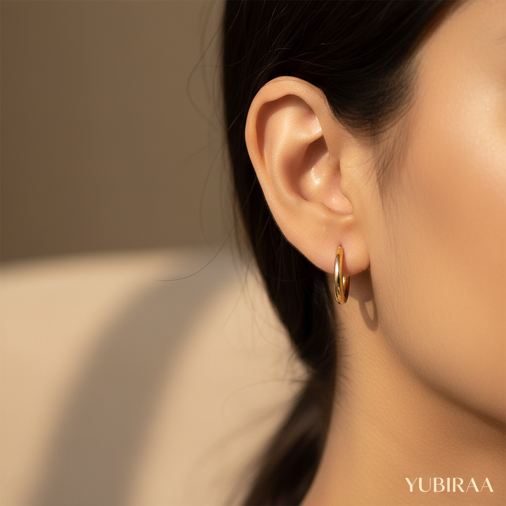 Gold Huggie Earrings for Women India — Minimalist Everyday & Office Styles | YUBIRAA