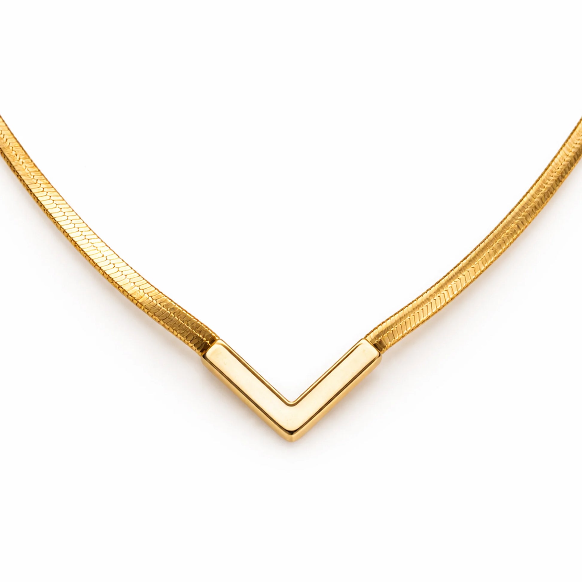 Gold necklace on a white background