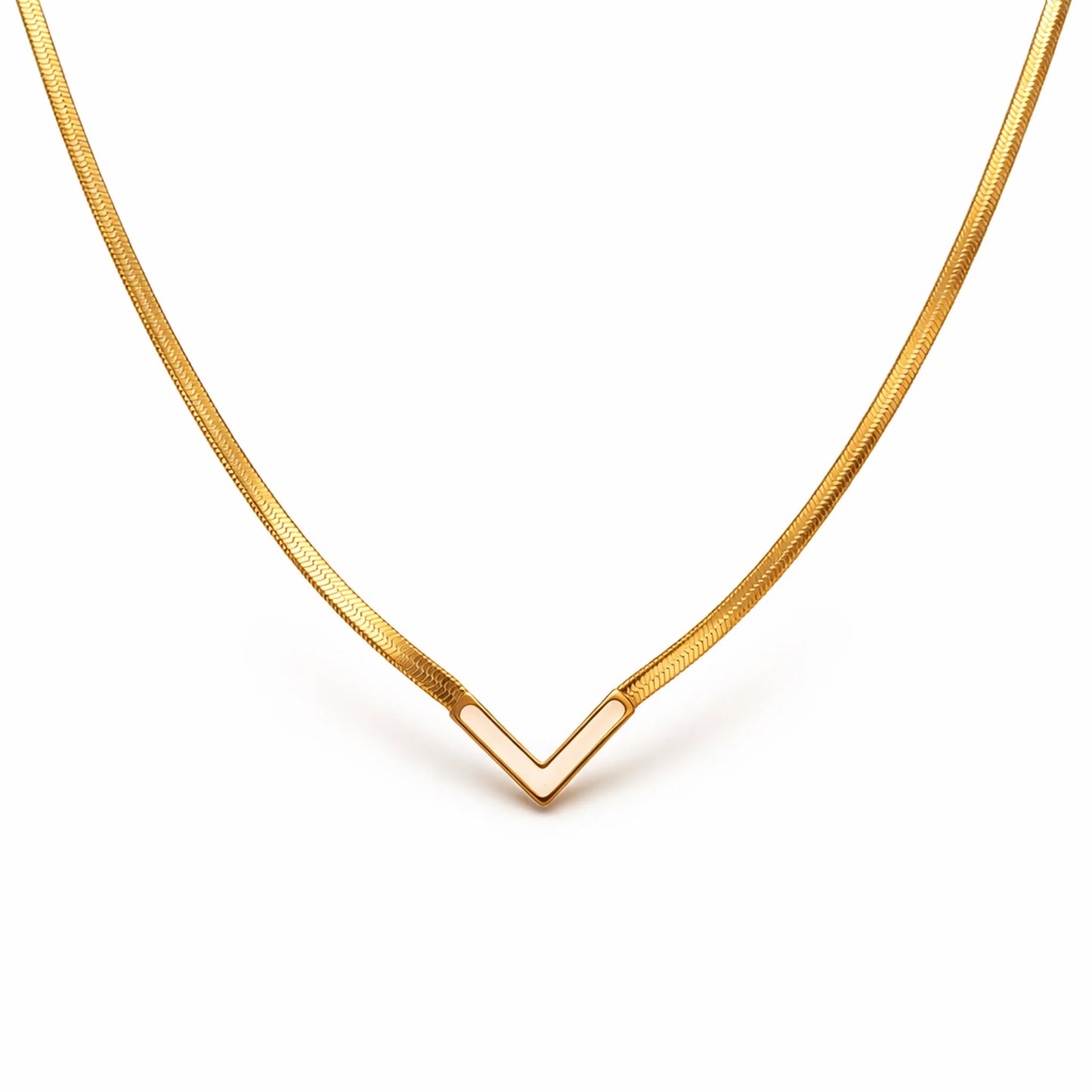 Gold necklace on a white background