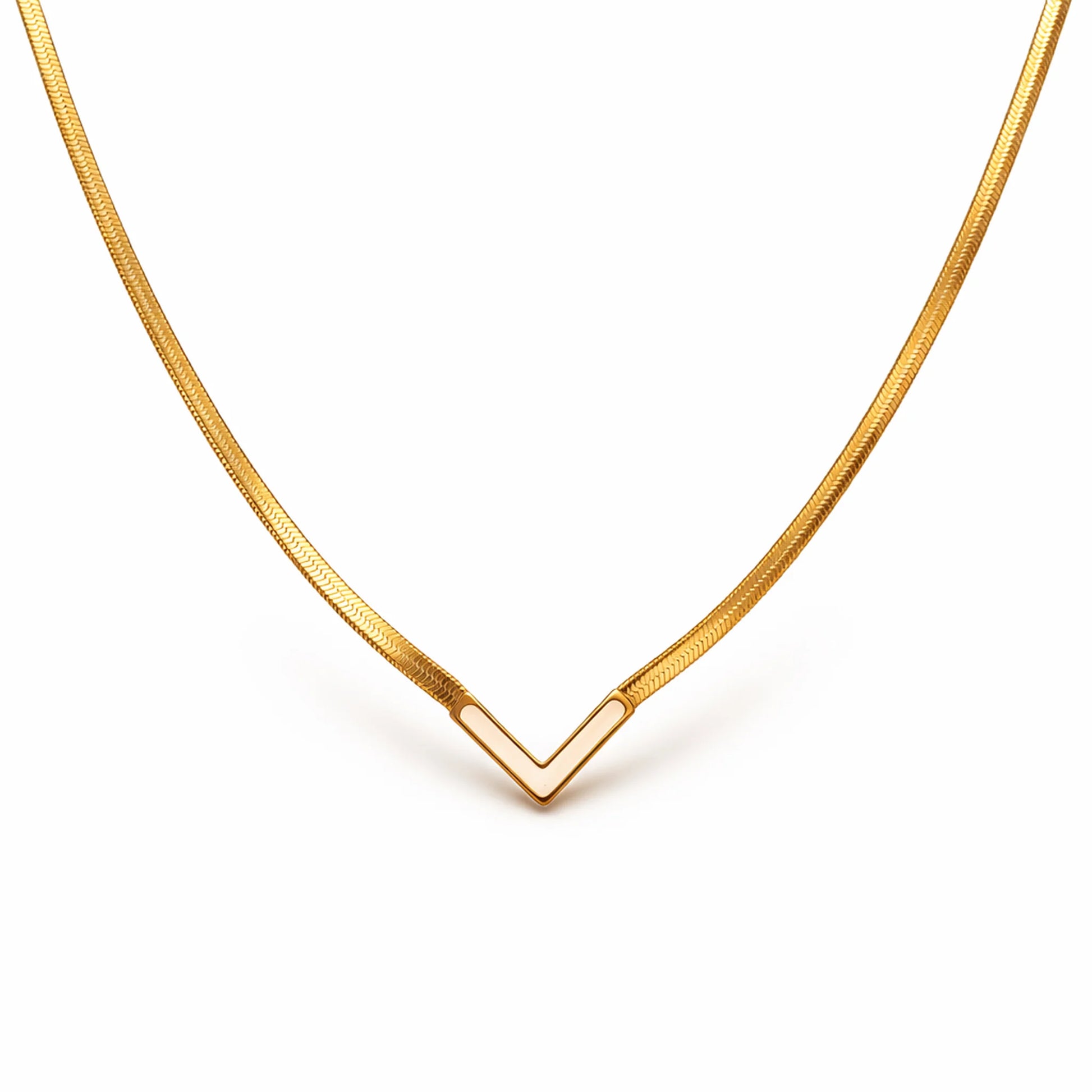 Gold necklace on a white background