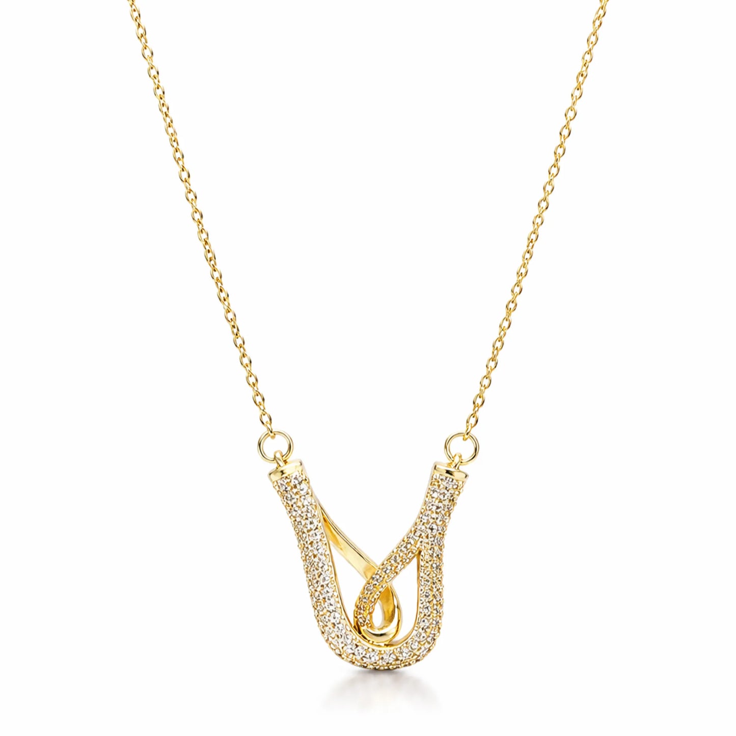 Yubiraa Aura Loop Necklace 18K gold plated cubic zirconia U-loop pendant for office wear & college wear women anti tarnish nickel free India