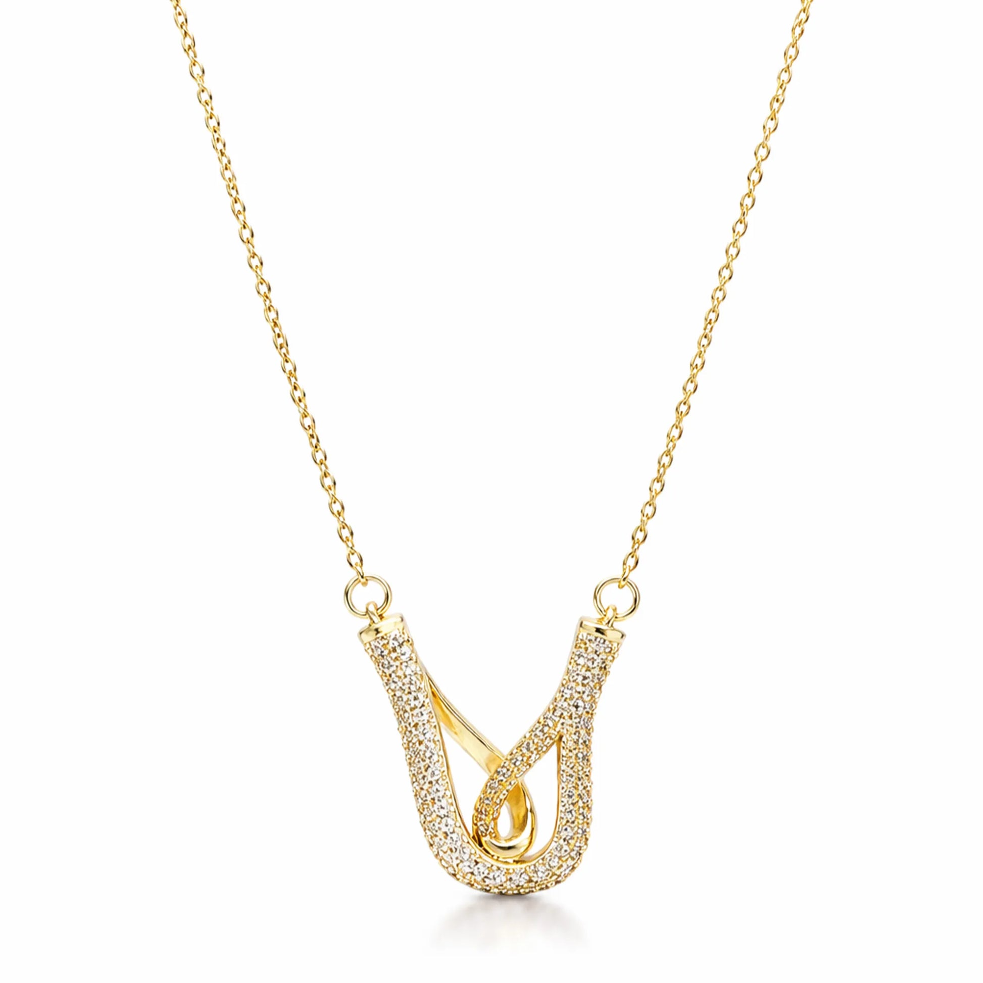 Yubiraa Aura Loop Necklace 18K gold plated cubic zirconia U-loop pendant for office wear & college wear women anti tarnish nickel free India