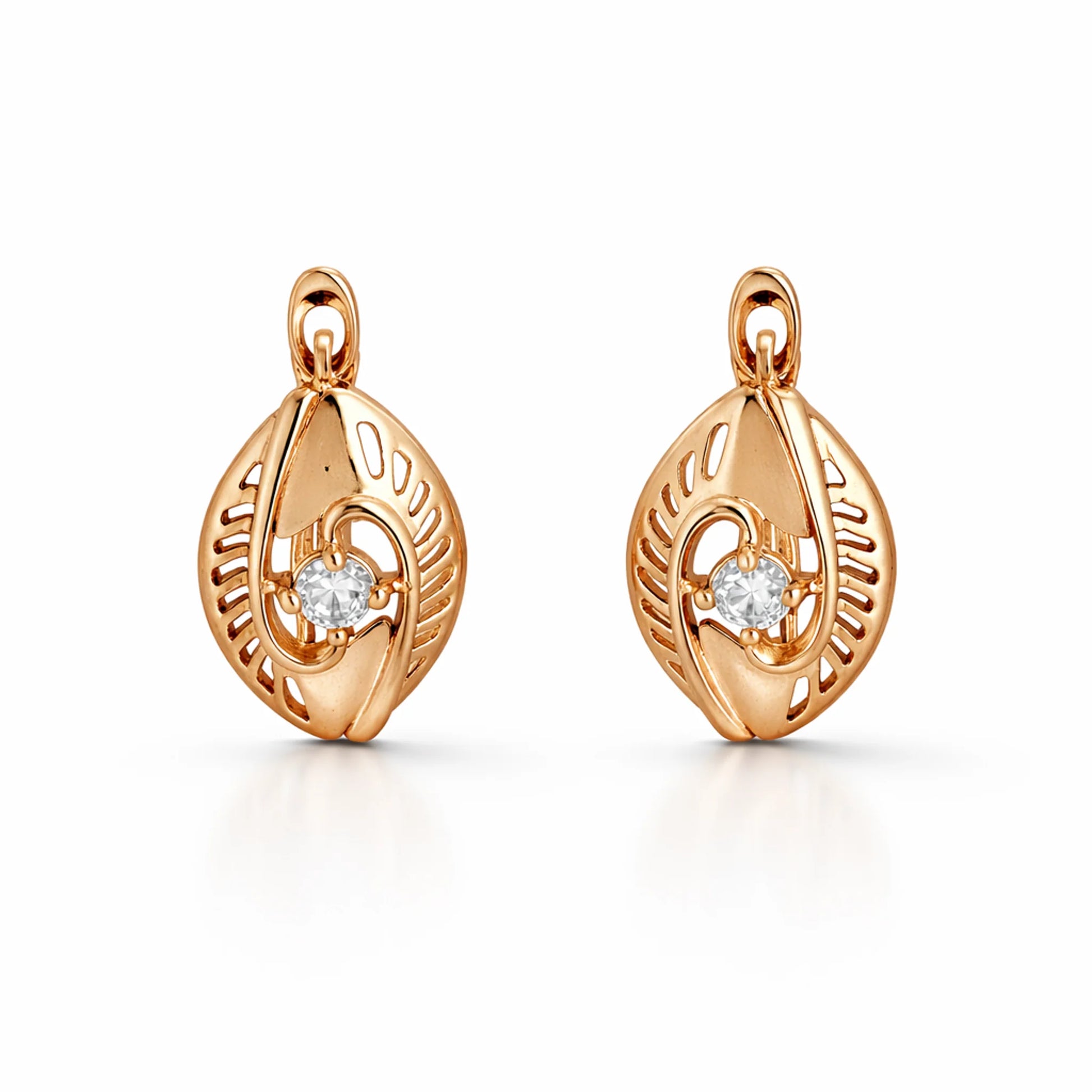 Side view of Celeste Marquise gold earrings showing lever back hinged clasp