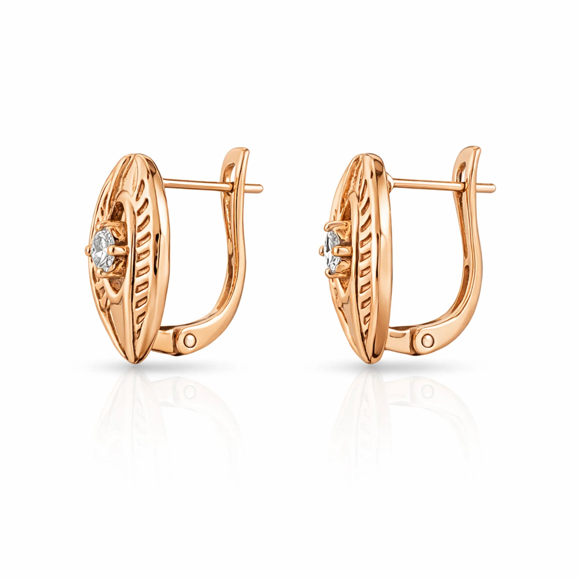 Side view of Celeste Marquise gold earrings showing lever back hinged clasp