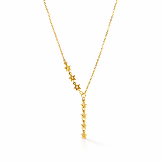 Yubiraa anti tarnish gold star drop necklace on pure white background