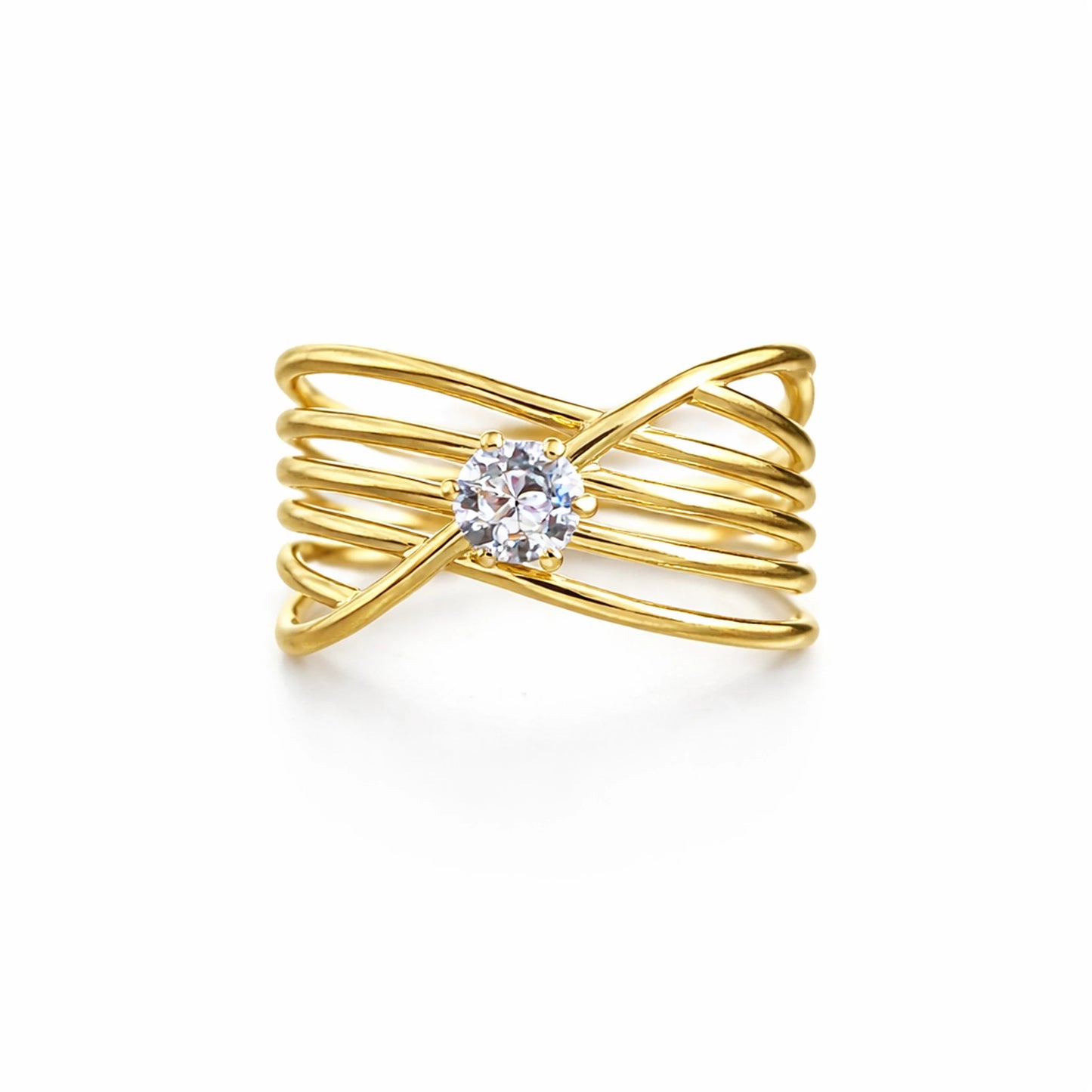 Anti-tarnish adjustable multi-band gold ring with solitaire stone on white background – YUBIRAA