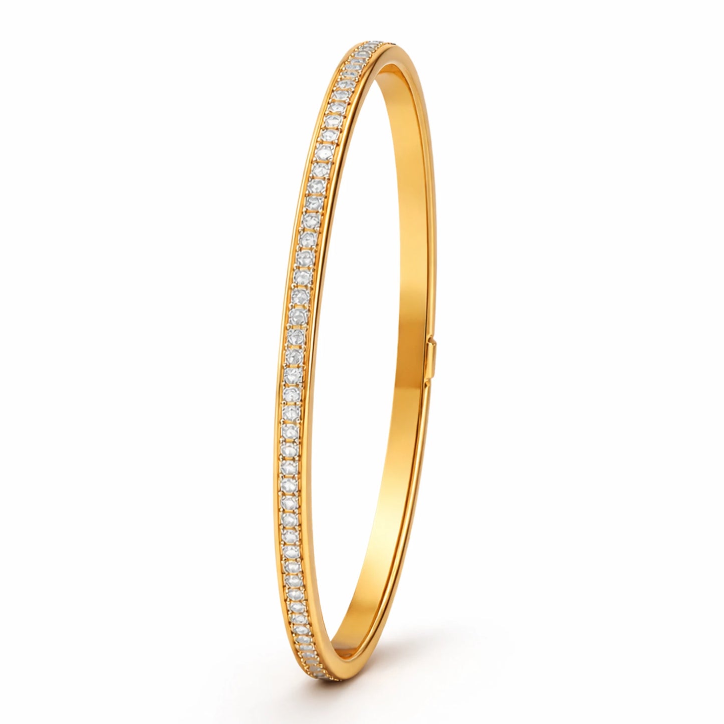 Gold bracelet with diamond accents on a white background