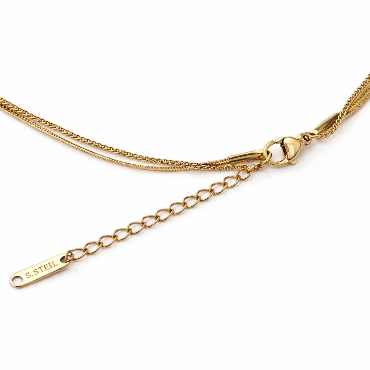 YUBIRAA gold necklace clasp with extension chain, anti tarnish stainless steel jewellery detail