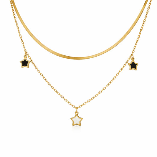 YUBIRAA celestial star layered necklace in gold finish, minimal anti tarnish jewellery