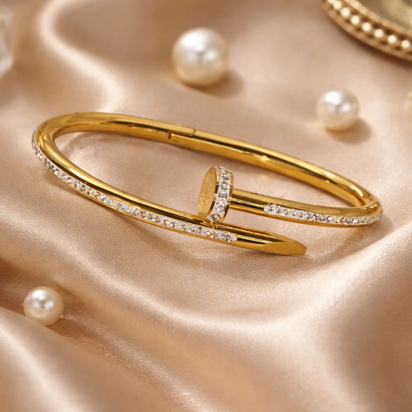 YUBIRAA Classic Diamond Nail Bracelet styled for luxury everyday wear on soft neutral background