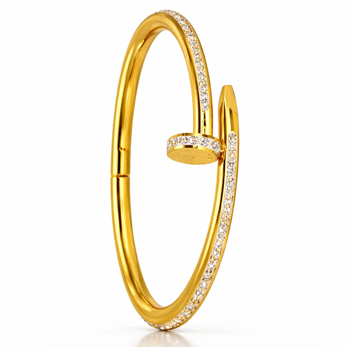 Close-up of diamond-like stones on YUBIRAA gold nail bracelet showing fine craftsmanship