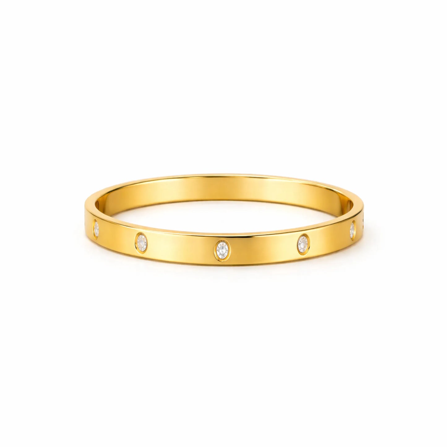 Gold bracelet with small diamonds on a white background