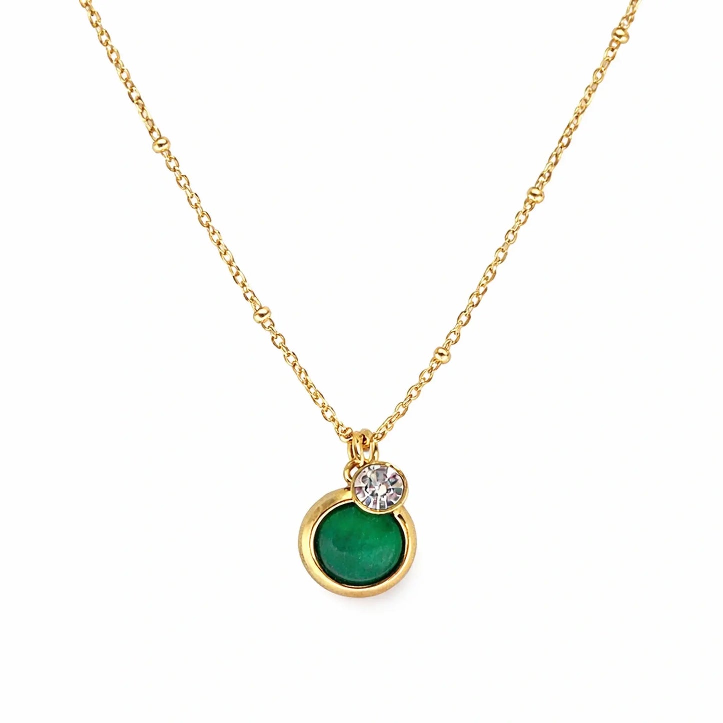 Anti tarnish gold plated emerald halo drop necklace for women by Yubiraa