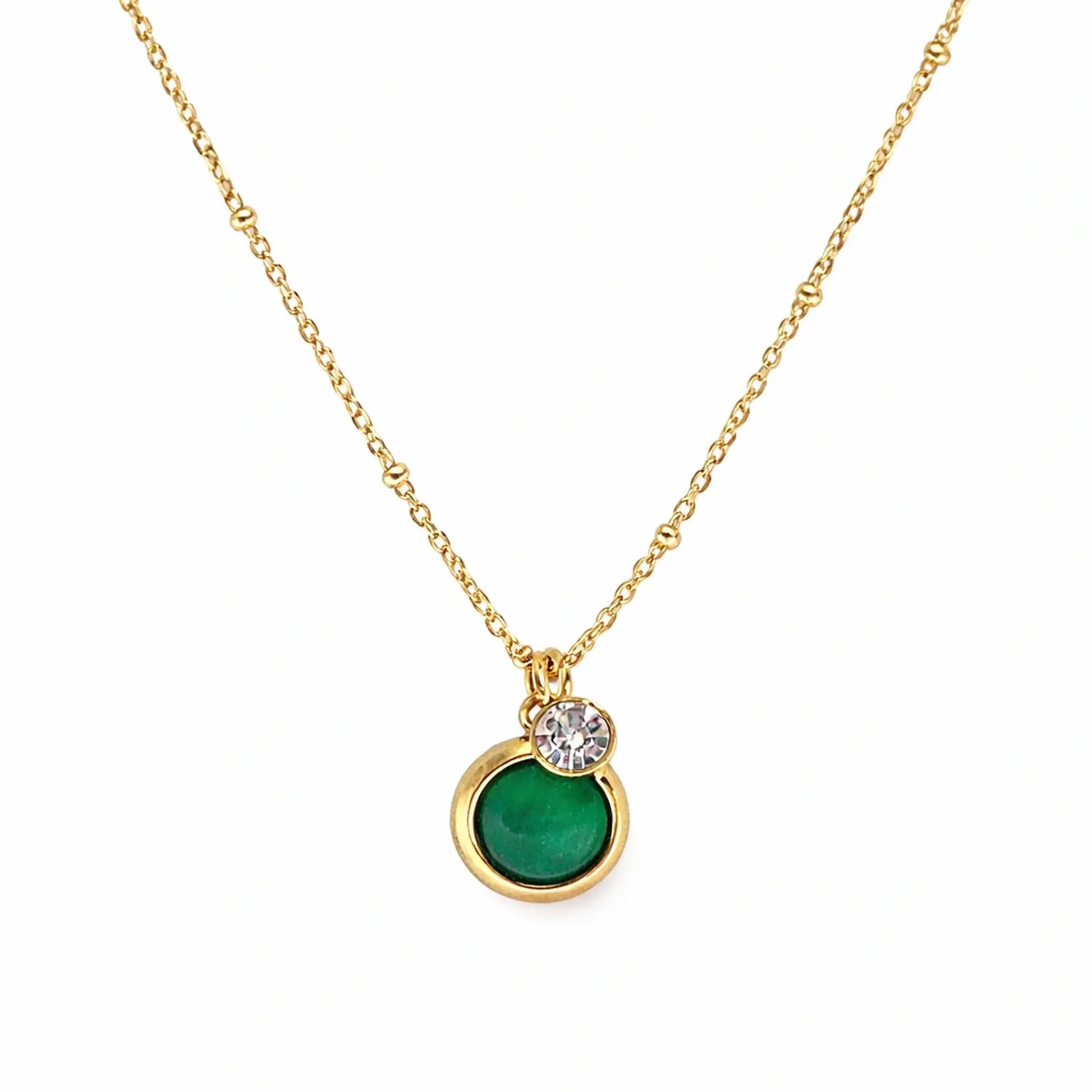 Anti tarnish gold plated emerald halo drop necklace for women by Yubiraa