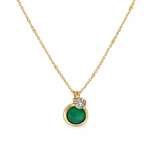 Anti tarnish gold plated emerald halo drop necklace for women by Yubiraa