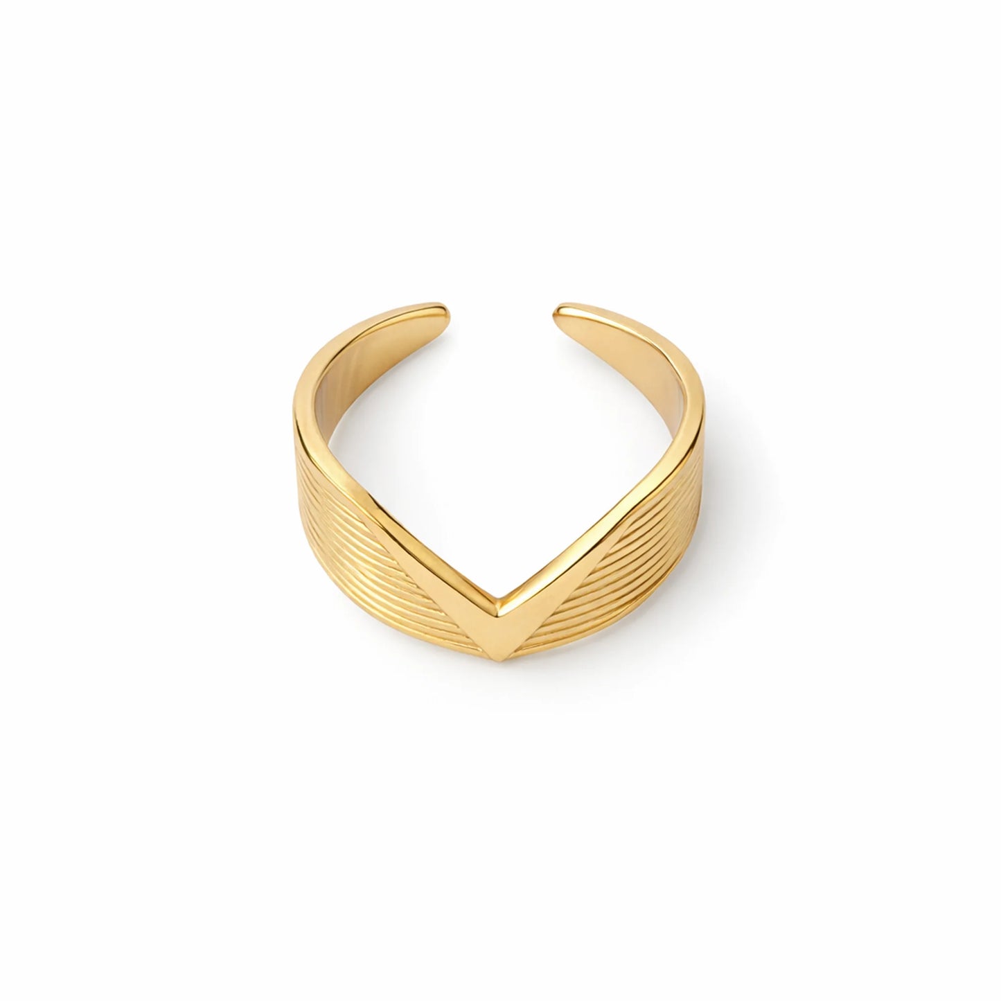 Gold ring up view
 on a white background