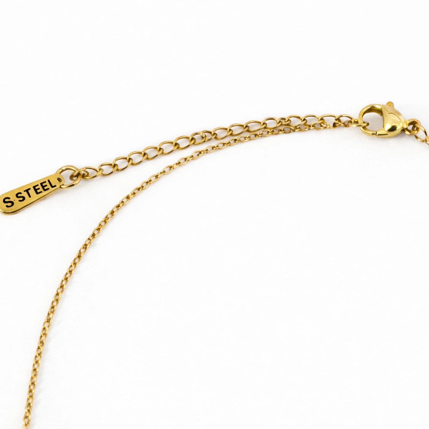 Adjustable lobster clasp and extension chain of gold plated stainless steel necklace by YUBIRAA