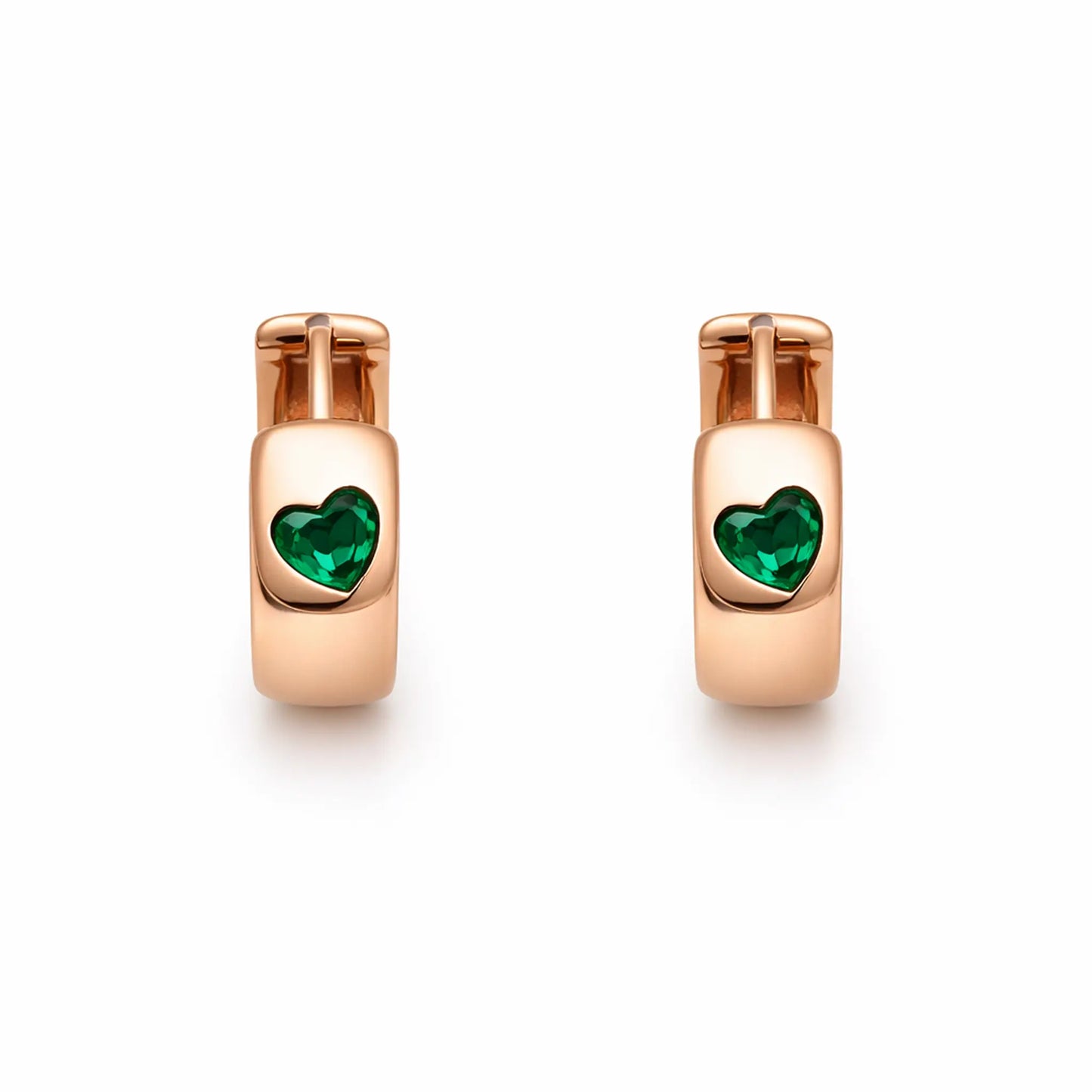Anti tarnish gold plated heart hoop earrings angled view showing polished finish and heart gemstone