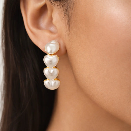 Romantic Heart Pearl Drops Earrings