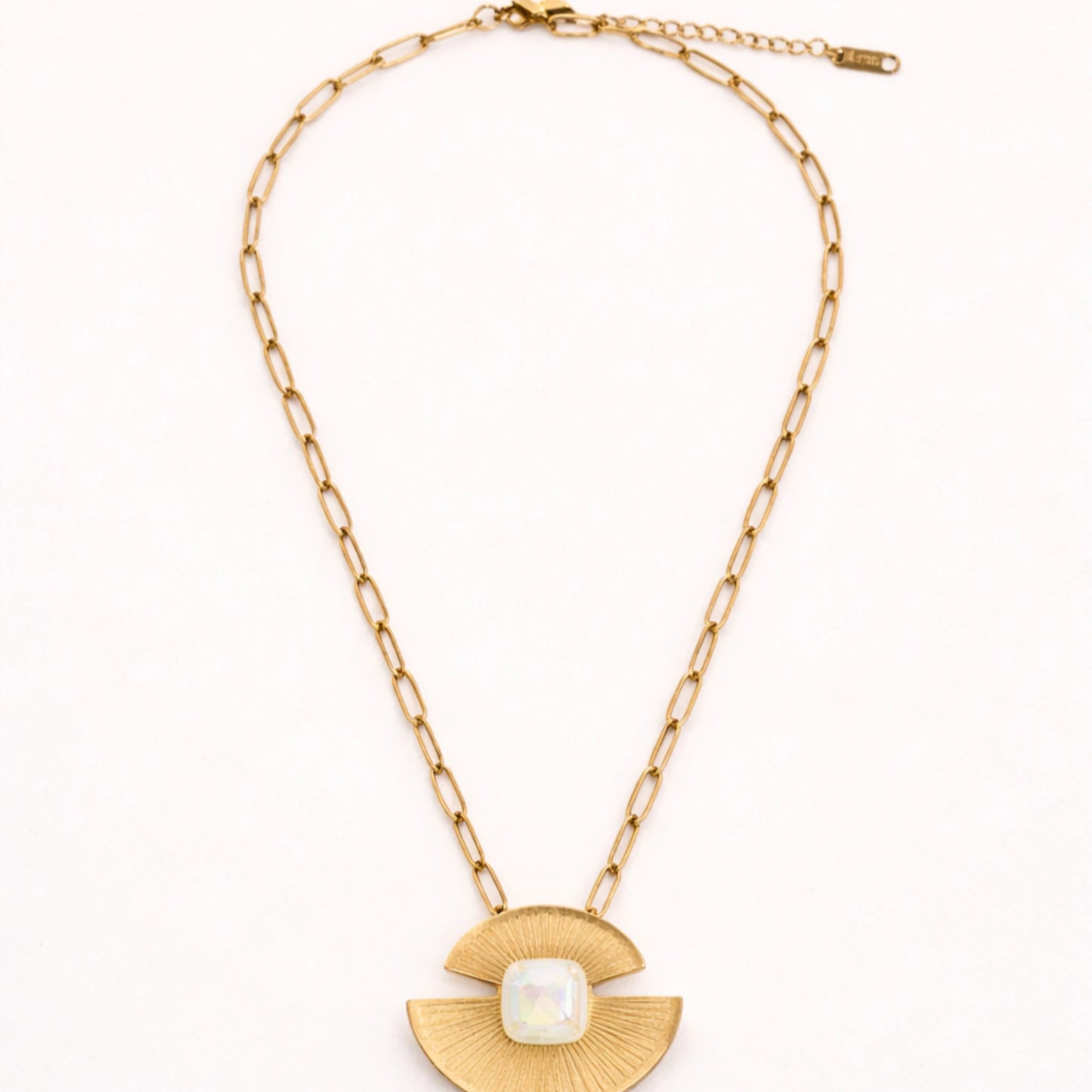 Gold link chain necklace with lobster clasp and extender detail in premium stainless steel