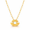 Gold sunburst opal necklace for women with textured round pendant and white opal center stone