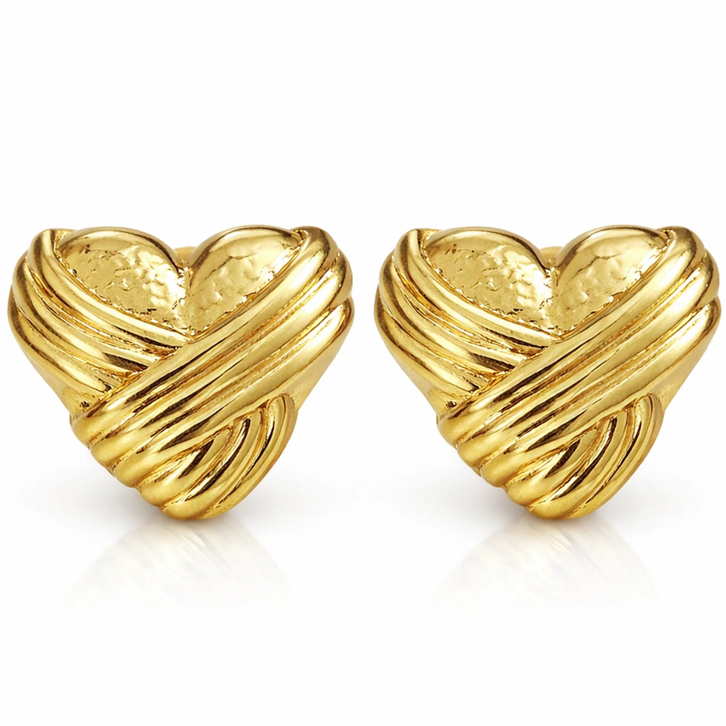 Gold heart-shaped earrings on a white background
