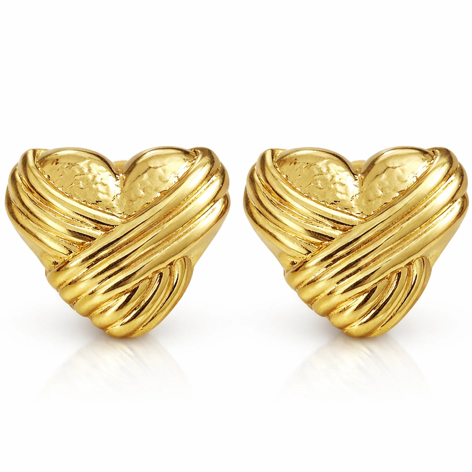 Gold heart-shaped earrings on a white background