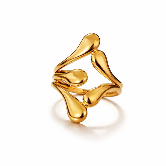 YUBIRAA golden flow adjustable ring in 18k gold plated anti-tarnish finish with sculptural organic design