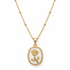 Gold necklace with a rose pendant on a white background