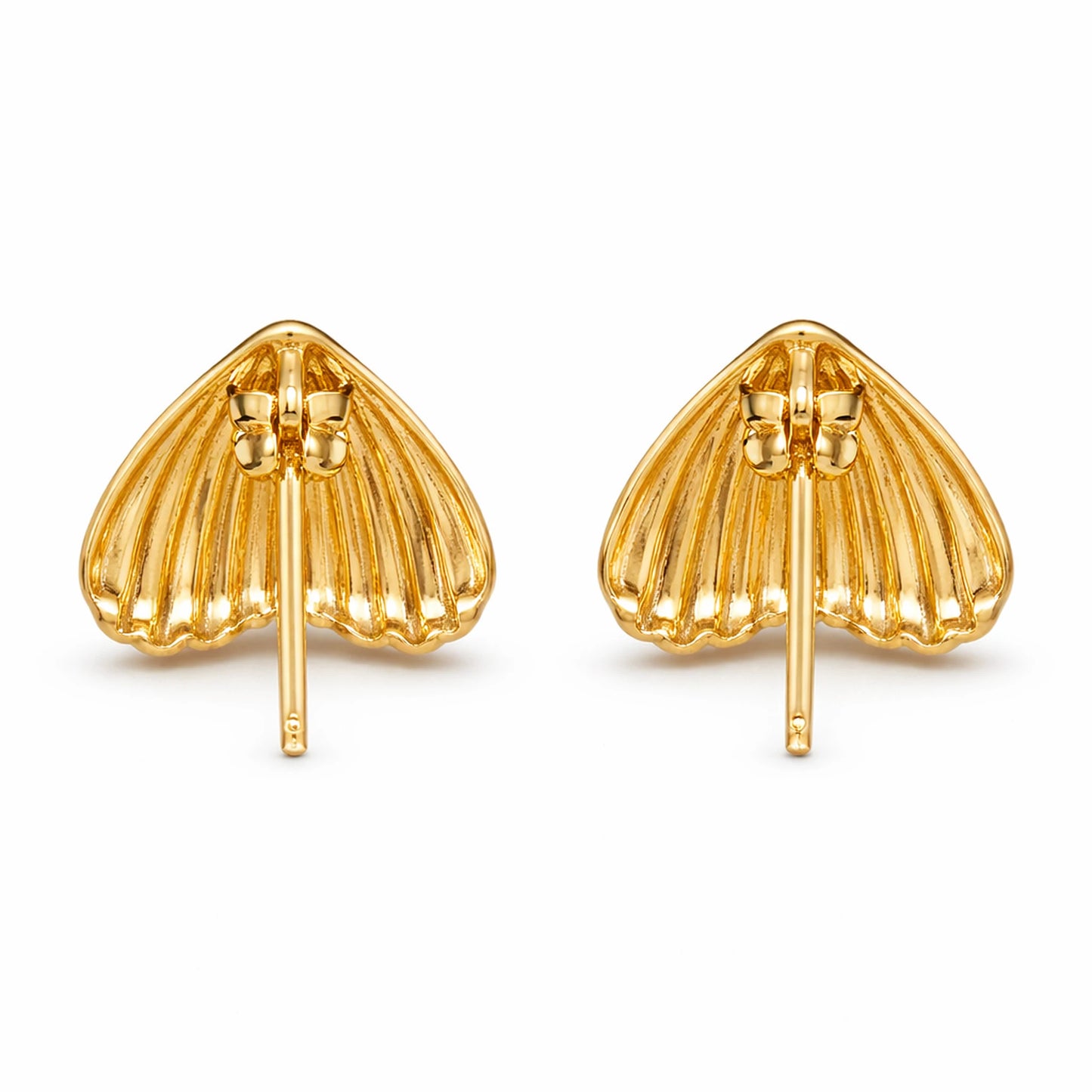 Pair of gold shell-shaped earrings on a white background