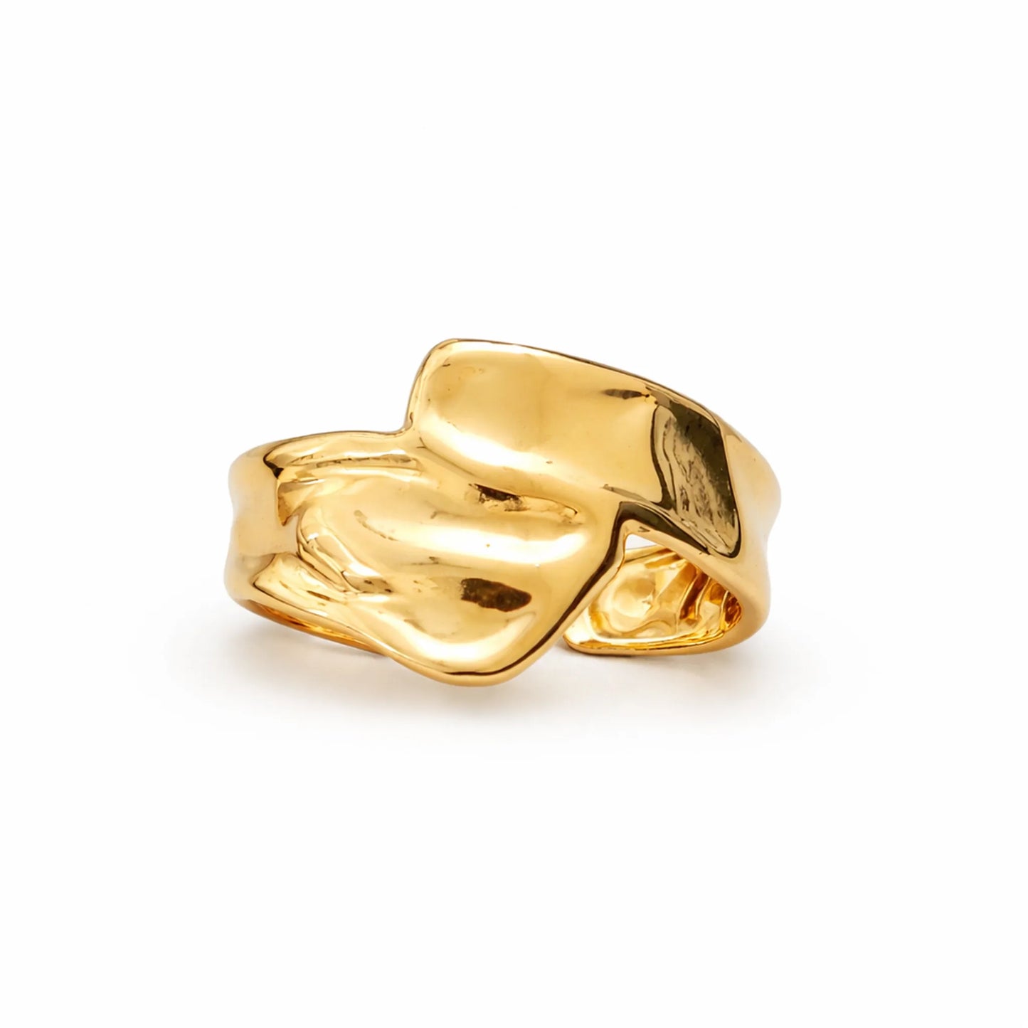 YUBIRAA sculpted gold statement ring with smooth curved surface, 18k gold plated anti-tarnish finish