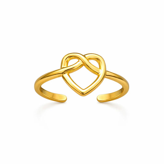 Gold heart infinity ring with open adjustable band, minimalist anti-tarnish jewellery by Yubiraa