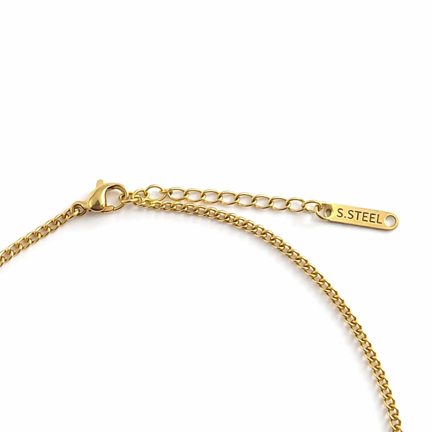Interlock Curve Necklace displayed on a white background highlighting its anti tarnish gold plated design