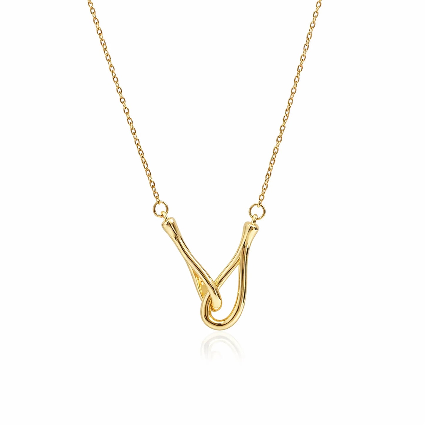Interlock Curve Necklace with smooth anti tarnish gold plated finish and interlinked modern pendant design