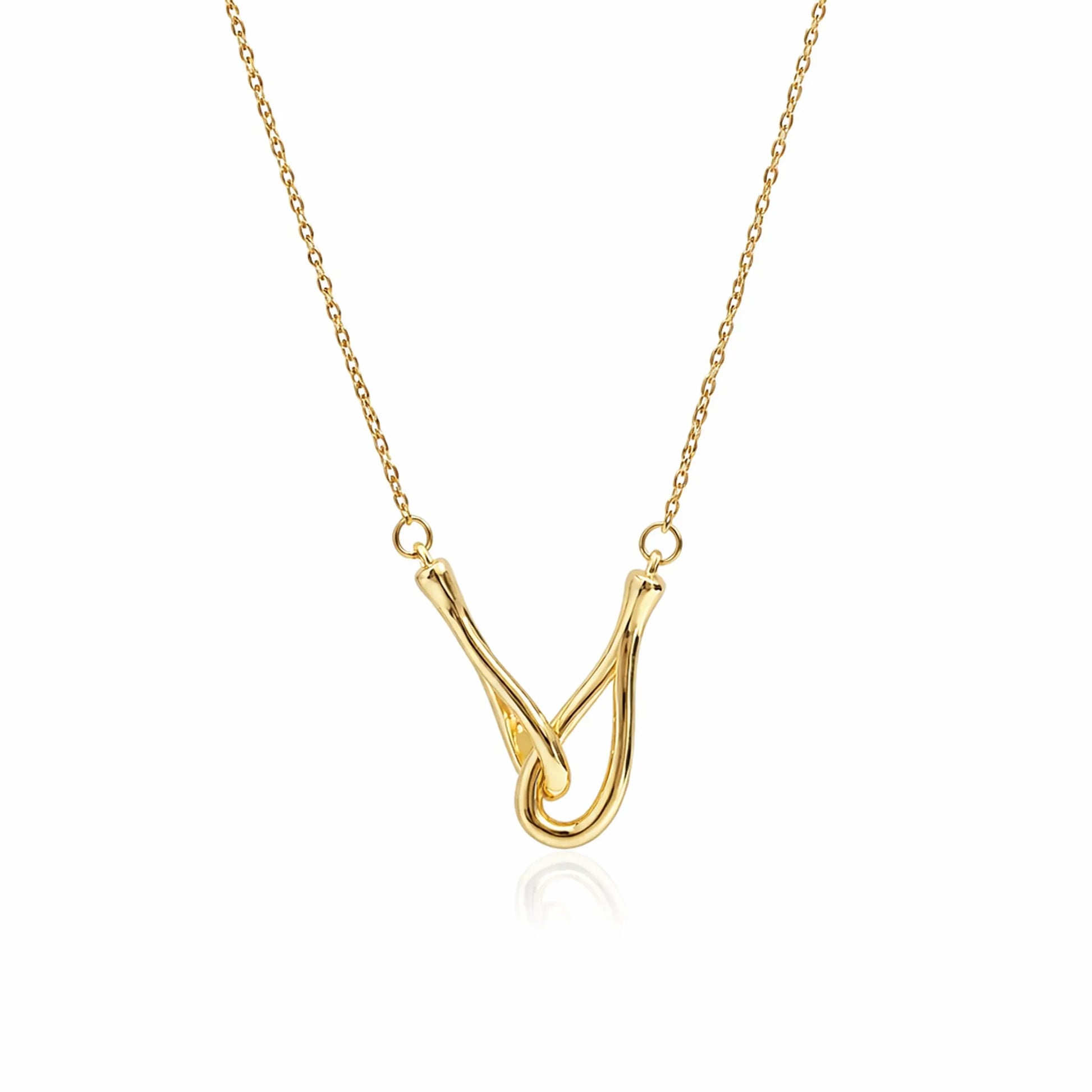 Interlock Curve Necklace with smooth anti tarnish gold plated finish and interlinked modern pendant design
