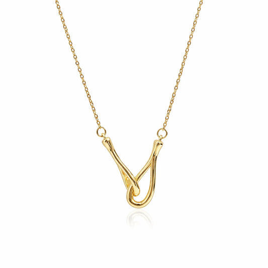 Interlock Curve Necklace with smooth anti tarnish gold plated finish and interlinked modern pendant design