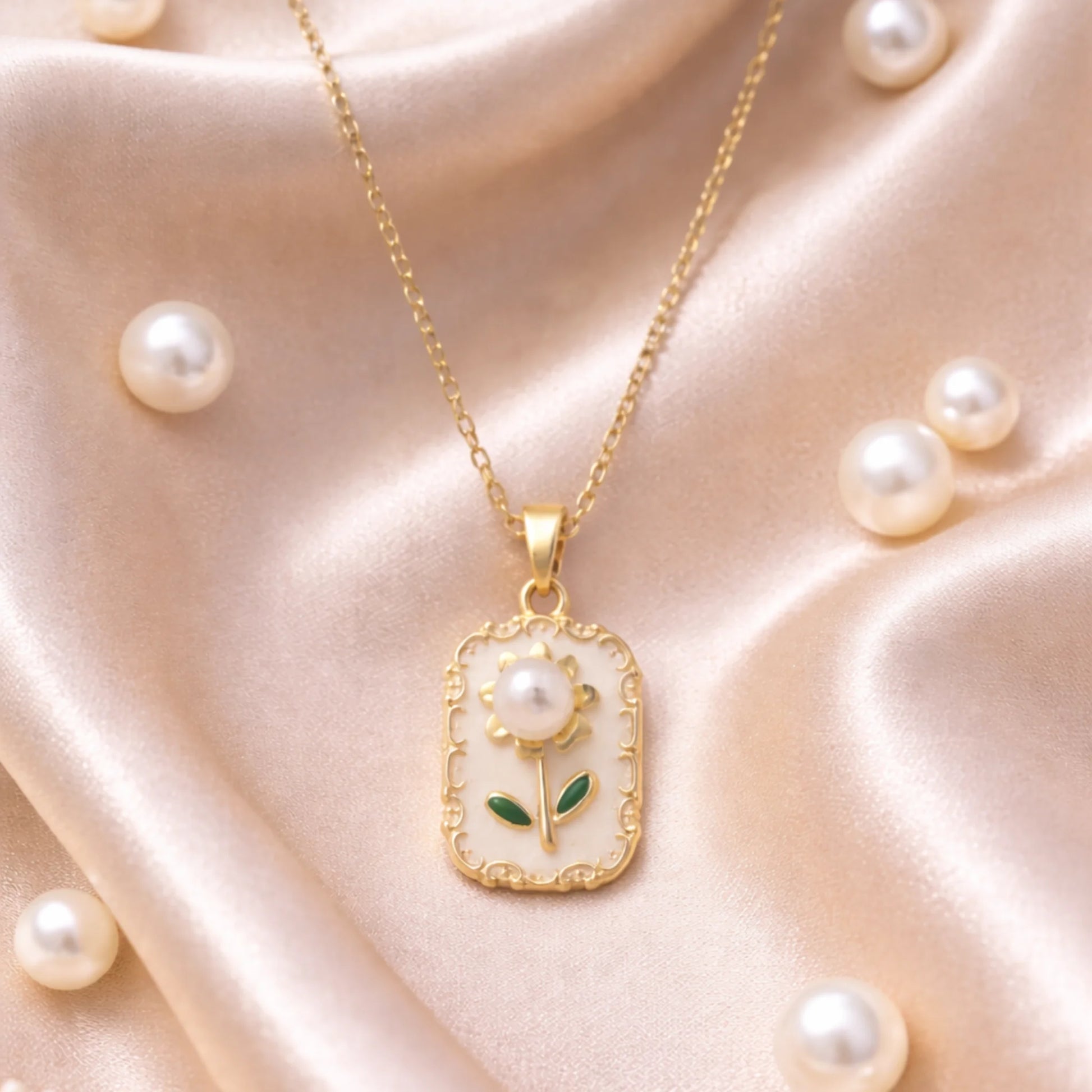 lifestyle image of ivory bloom pearl pendant necklace lifestyle image